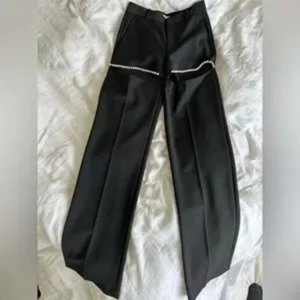 Women Area crystal slit straight-leg trousers Size US 2 - Picture 4 of 4